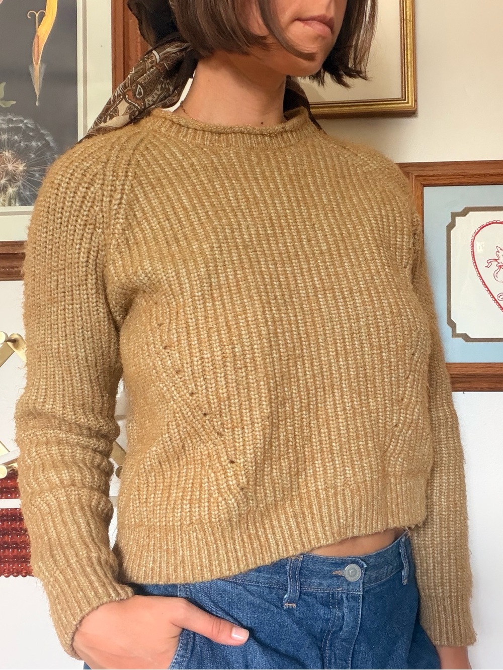 Thick knit Women's Sweater in Camel with zipper detail